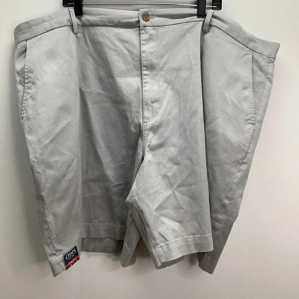 Chaps Size 52 Mens Grey Flat Front Classic Comfort Fit Shorts. New With Tags